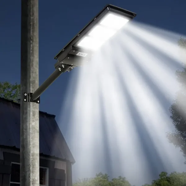 DHrtara Solar Outdoor Lights, 600W LED Street Lights, IP67 Waterproof Security Flood Light, Dusk to Dawn with Motion Sensor & Remote Control for