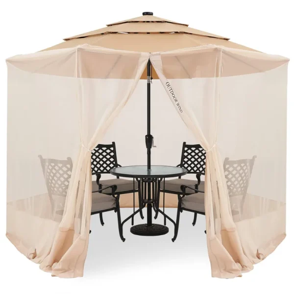 Outdoor Wind Upgrade 9ft-11ft Patio Umbrella Netting Beige