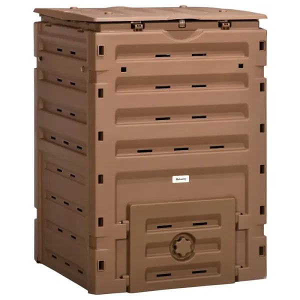 Outsunny Garden Compost Bin, 120 Gallon (450L) Garden Composter, BPA Free, with 80 Vents and 2 Sliding Doors, Lightweight & Sturdy, Fast Creation of