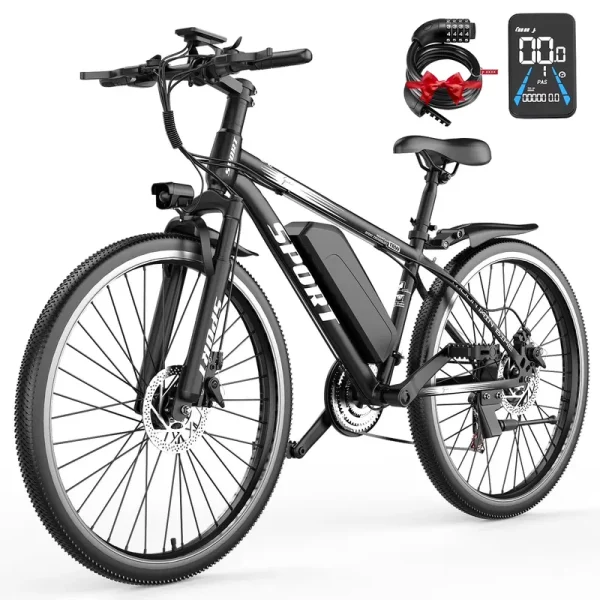 26" Electric Bike for Adults with Peak 750W Brushless Motor, 35miles 22MPH Commuting Electric Mountain Bike with 36V 10AH Removable Battery, 7 - Speed, Front Fork Suspension