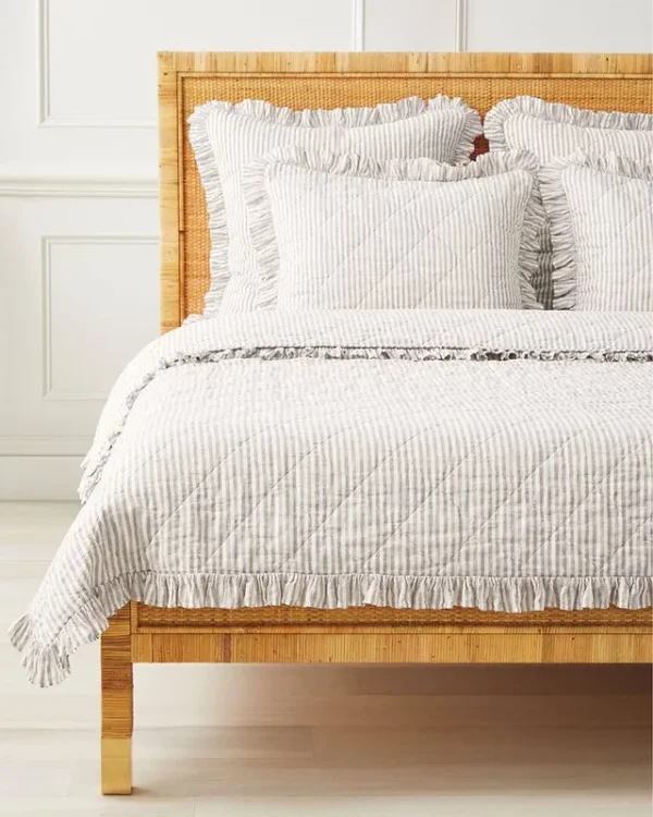 Serena & Lily Nantucket Stripe Linen Quilt - Mink - Twin
