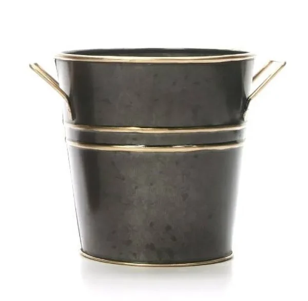 Elegant Expressions by Hosley Metal Bucket with Handles, Black Zinc with Gold Trim, Size: Small