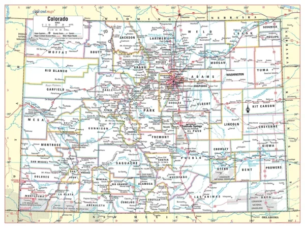 Cool Owl Maps Colorado State Wall Map Poster Rolled 32"x24" (Laminated)