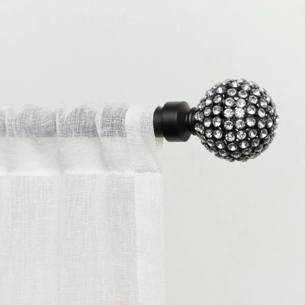 Exclusive Home Curtains Anastasia Curtain Rod and Finial Set, Adjustable 36 inch-72 inch, Black, Size: 36-72