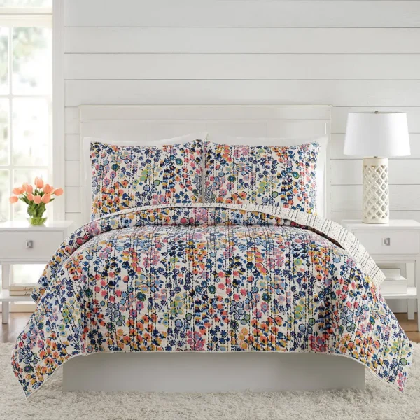 Vera Bradley Petite Floral Quilt Full Queen Blue