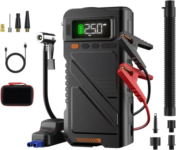 Geeneu 7000A Jump Starter with Air Inflator & Deflator Compressor, 9 - in - 1 Portable 12V Car Battery Jump Box Power Pack for All Gas/12 L Diesel Engine with 150PSI Tire Inflator & Extended Jumper Cable