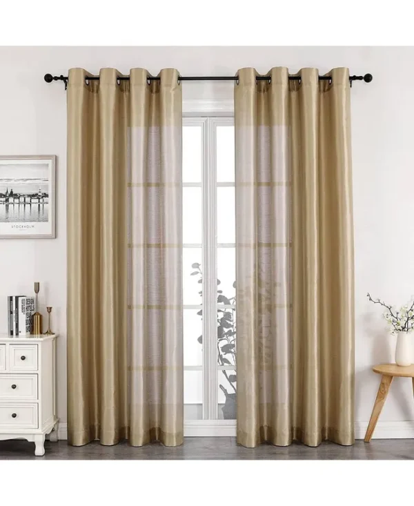 Kate Aurora Artisan Lightweight Transparent Faux Silk Sheer Grommet Single Curtain Panel - Tan