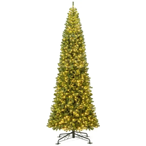 12 FT Pre-Lit Artificial Christmas Tree with Quick Power Connector, 1030 Warm White LED Lights, 2536 Tips & Hinged for Indoor Outdoor Decoration