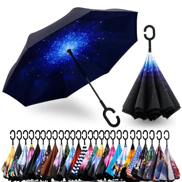 SPAR. SAA Double Layer Inverted Umbrella with C-Shaped Handle, Anti-UV Waterproof Windproof Straight Umbrella for Car Rain Outdoor Use