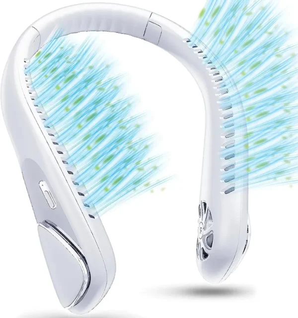 Jialexin Personal Neck Fan, Neck Fans Portable Rechargable 6000mAh Battery Operated Wearable Bladeless Neck Fan-3 Speeds(White)