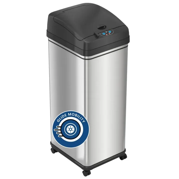iTouchless Glide 13 Gallon Stainless Steel Sensor Trash Can with Wheels and Odor Control System