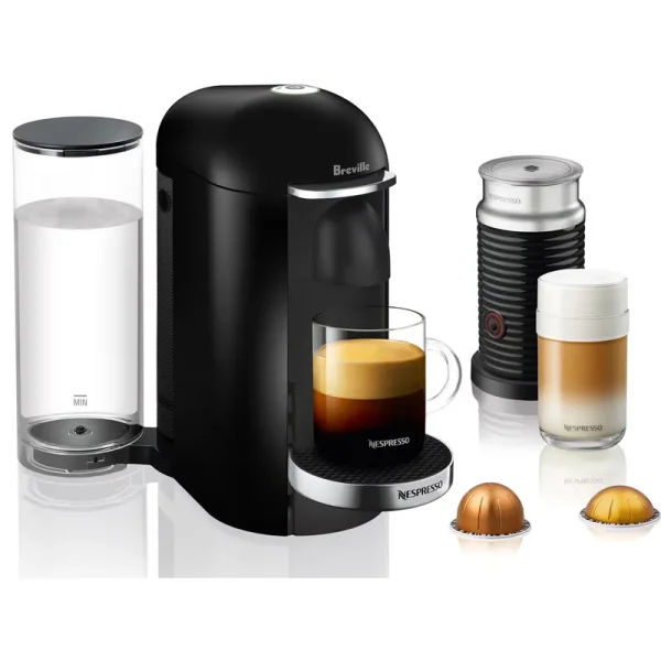 Breville Nespresso New Vertuoplus Deluxe Coffee and Espresso Single - Serve Machine in Piano Black