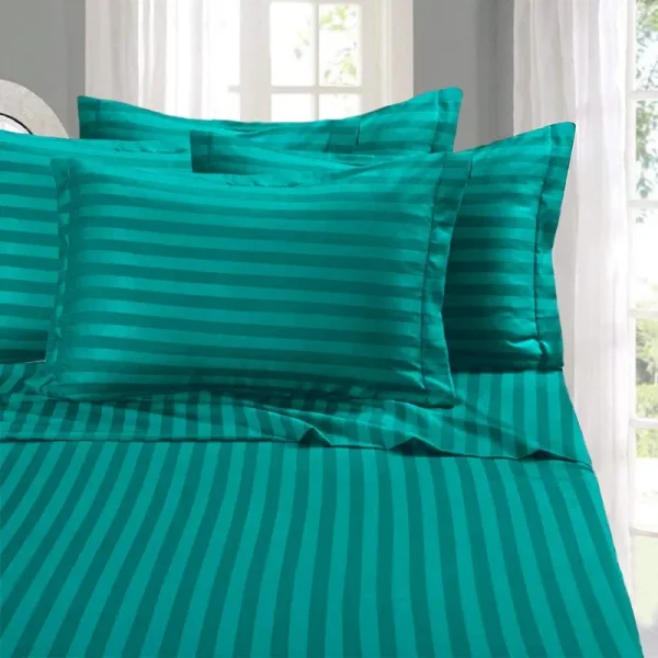 1500 Series 6-Piece Damask Stripe Bed Sheet Set, Full Turquoise