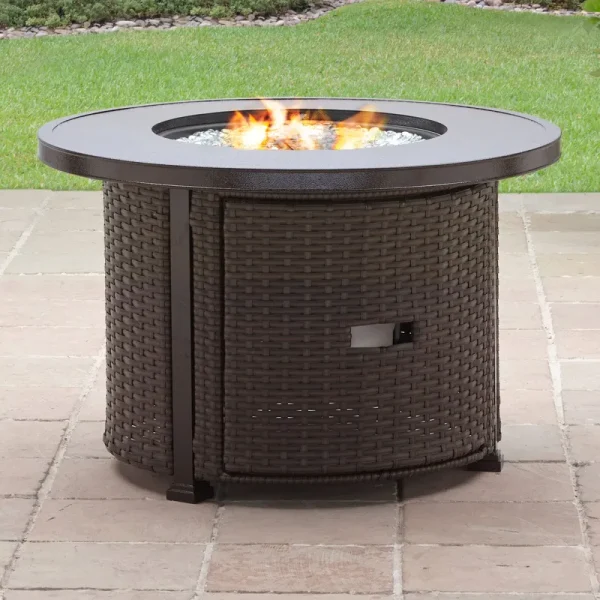 Better Homes & Gardens Colebrooke 37" Round 50, 000 BTU Propane Gas Fire Pit Table with Glass Beads, Metal Lid and Protective Cover