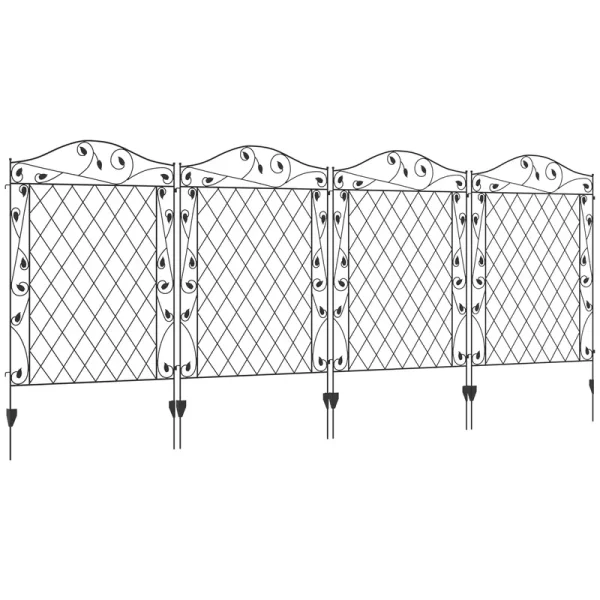 Outsunny Garden Fence, 4 Pack Steel Fence Panels, 11.5' L X 43" H, Rust - Resistant Animal Barrier Decorative Border Flower Edging for Yard, Landscape, Patio, Outdoor Decor, Wavey Vines, Black Steel Garden