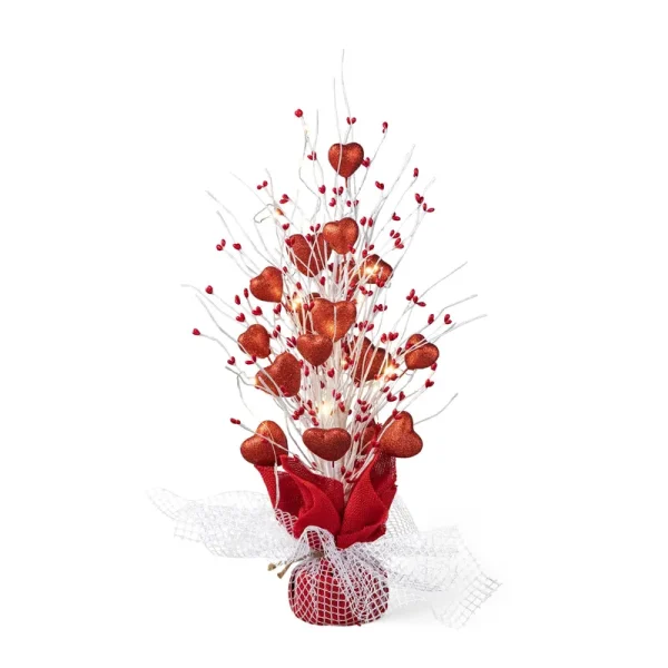 Glitzhome 21"H Lighted Valentine's Heart Table Tree, Pink