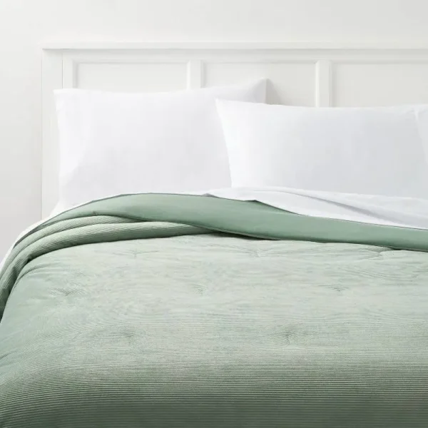 Twin/Twin Extra Long Corduroy Plush Comforter Sage Green - Room Essentials