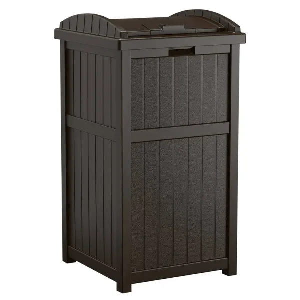 Suncast Resin Wicker Hideaway Trash Container, Brown