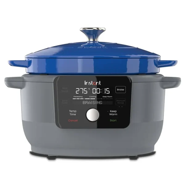 Instant Precision Dutch Oven, 5-in-1: Braise, Slow Cook, Sear/Saut��, Cooking Pan, Food Warmer, 6-Quart, Cast Iron, French Blue
