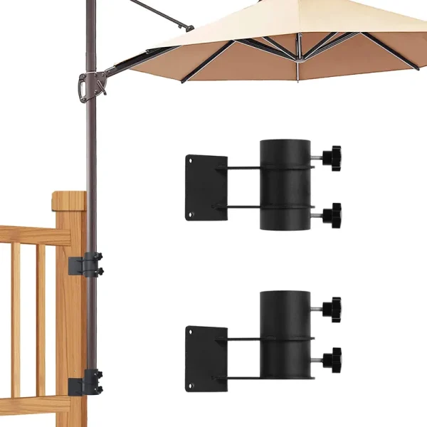 NatureIn Heavy Duty Patio Umbrella Holder, Stainless Steel Offset Umbrella Stand Umbrella Deck Mount Bracket for Railing Corner, Mount to Deck,