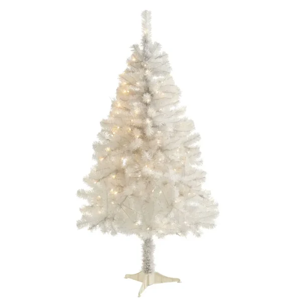 Nearly Natural 4' White Artificial Christmas Tree with 100 Clear LED Lights