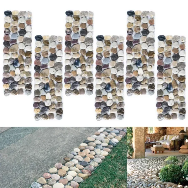 Sunface River Rock Stepping Stones Pavers Outdoor for Garden, Set of 6 (Rectangle)