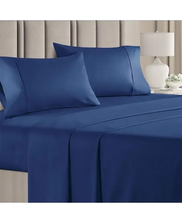 CGK Linens 100% Cotton 400 Thread Count 4 Piece Sheet Set (Full, Navy Blue)