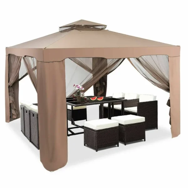 Gymax 10'x 10' Canopy Gazebo Tent Shelter w/Mosquito Netting Outdoor Patio