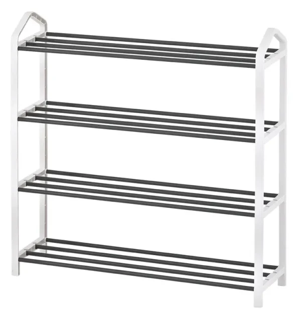 Mainstays 4-Tier Shoe Rack White Plastic Frame, Gray Coating, Up to 12 Pairs
