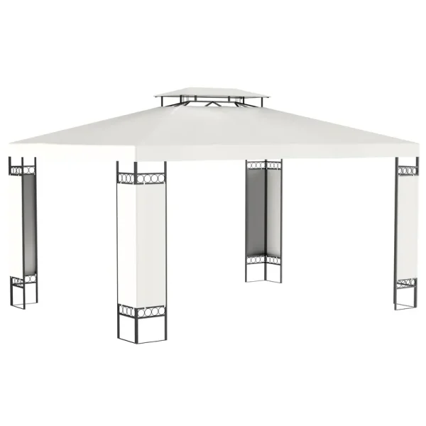 Outsunny 13' x 10' Patio Gazebo Outdoor Canopy Shelter with Double Vented Roof, Steel Frame for Lawn Backyard and Deck - Cream White