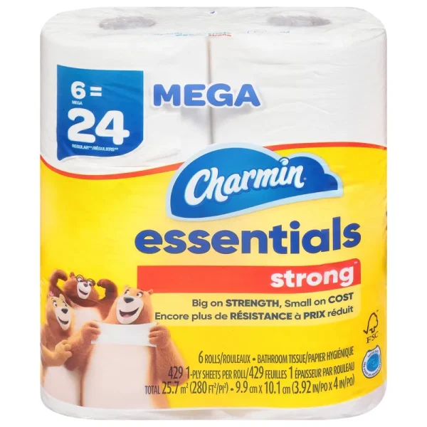 Charmin Essentials Strong Mega Roll Toilet Paper 6 Rolls