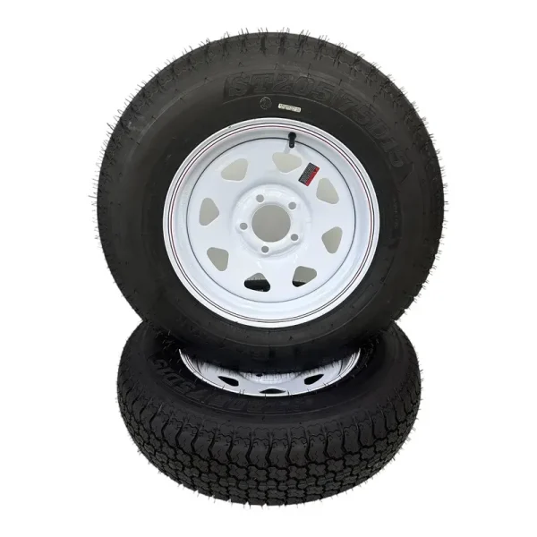 2 - Pack Trailer Tire on Rim ST205/75D15 Tex Star LRC 6 Ply Bias 5 Lug White Spoke Wheel 5x4.5" Bolt Pattern