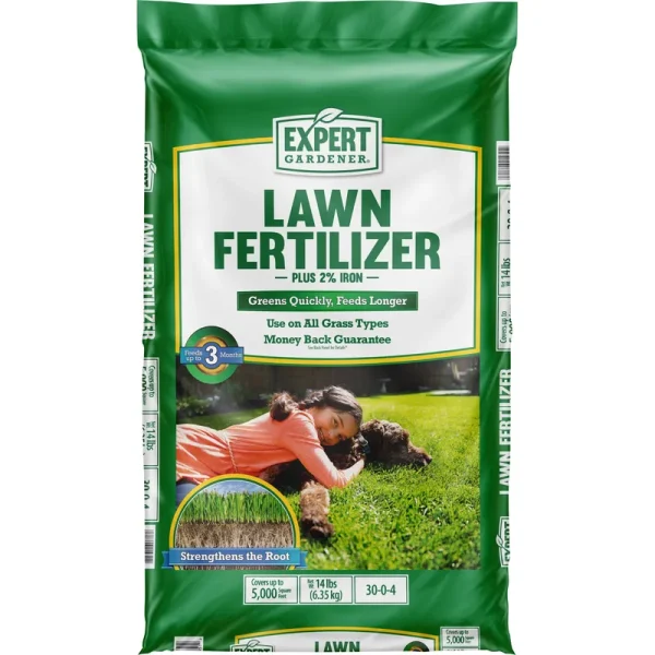 Expert Gardener Lawn Fertilizer, Plus 2% Iron, Covers 5,000 Sq. ft, Size: 14 lbs