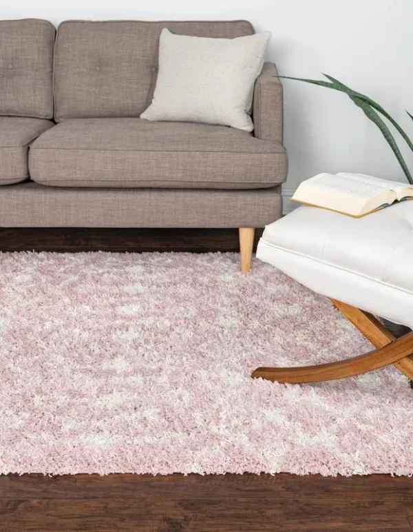 Unique Loom Moroccan Trellis Shag 4x6 Light Pink Geometric Area Rug