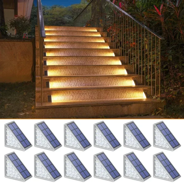NIORSUN Solar Step Lights for Outside,12 Pack Warm White Solar Stair Lights Outdoor Waterproof IP67 Auto on Off,Solar Lights for Steps,Stair,Patio