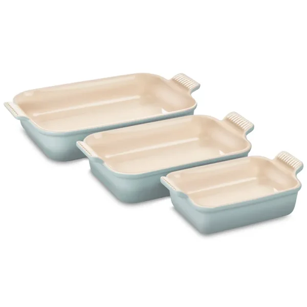 Le Creuset Heritage 3 Piece Rectangular Baking Dish Set - Sea Salt