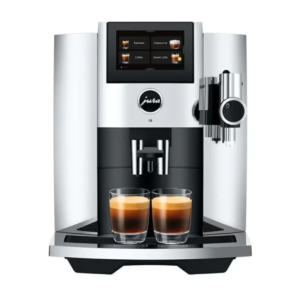 Jura S8 Automatic Coffee Machine with Sweet Foam Function, 4.3 - Inch Touchscreen, Automatic Milk Cleaning, and 2nd Generation Professional Aroma Grinder (Chrome)