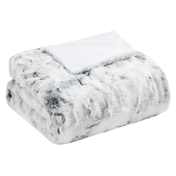 Madison Park Sachi Oversized Faux Fur Throw Grey