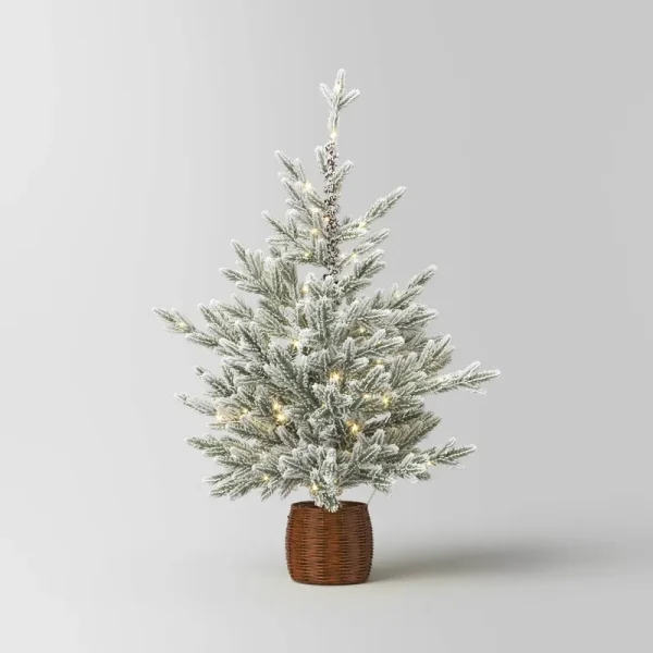 40" Pre-Lit LED Glitter Flocked Balsam Fir in Basket Mini Artificial Christmas Tree Warm White Lights - Wondershop
