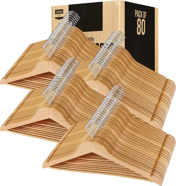 Utopia Home Premium Wooden Hangers 80 Pack - Durable & Slim Coat Hanger - Suit Hangers with 360-Degree Rotatable Hook - Wood Han