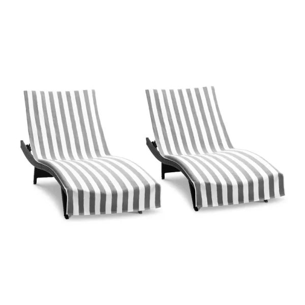 Arkwright California Cabana Chaise Lounge Cover - (Pack of 2) 100% Cotton, 30x85 with Fitted Pocket - Grey
