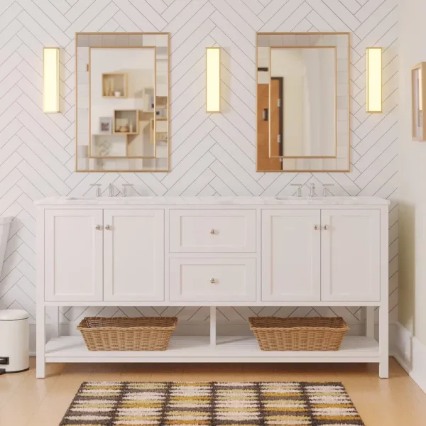Lakeshore 72" Double Bathroom Vanity with White Cabinet and Engineered Carrara Top