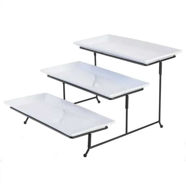 Gibson Elite Gracious Dining Serving Set with Stand, 3 Tier - White