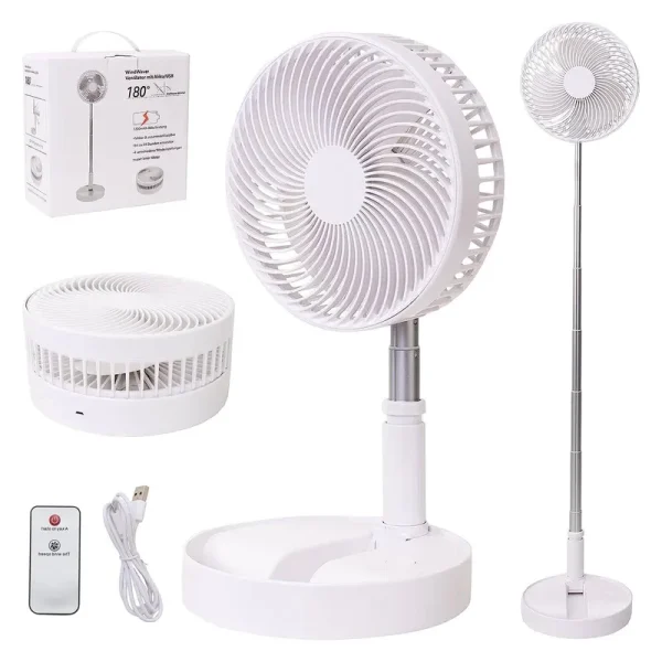 LOREAD Portable Desk Fanfoldable Fan Pedestal Stand Floor Fan Adjustable Height from 142 inch to 39inch 4 Speeds & Time Settings 7200mAh Rechargea