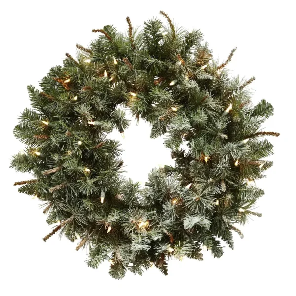 Nearly Natural 30" Lighted Frosted Pine Wreath