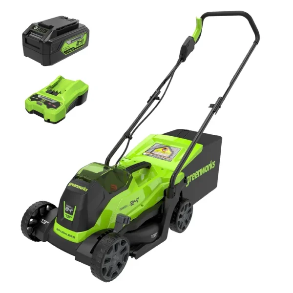 Greenworks 24V 13" Brushless Lawn Mower, 4Ah USB Battery and Charger Included, 2534402