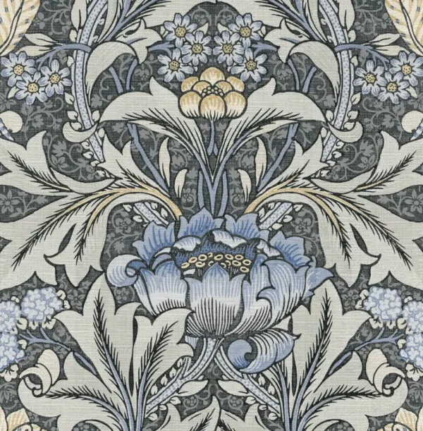 NextWall Morris Flower Peel and Stick Wallpaper - Charcoal Carolina Blue