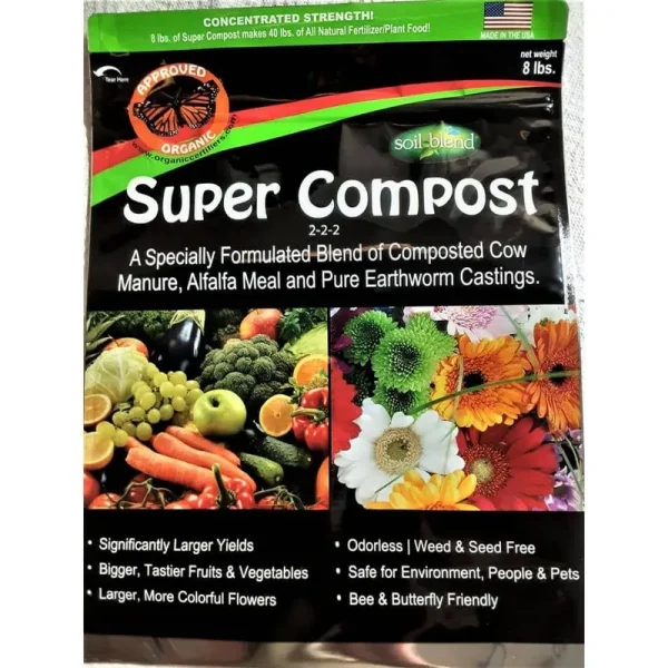 Super Compost 8 lbs. Concentrated 8 lbs. Bag Makes 40 lbs. Organic Planting Mix, Plant Food and Soil Amendment
