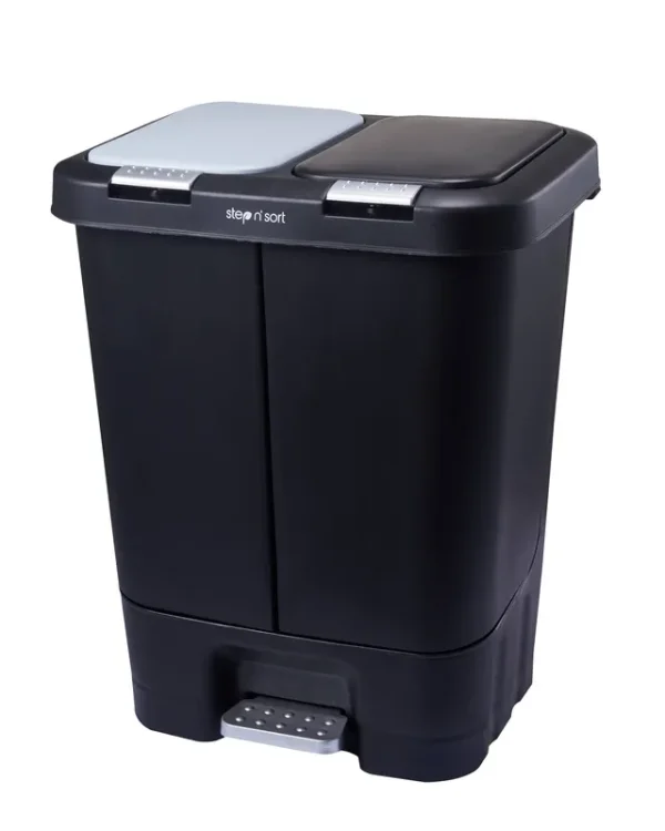 Step N' Sort Dual Trash and Recycle Bin with Slow Close Lid, Black, 11 gallon