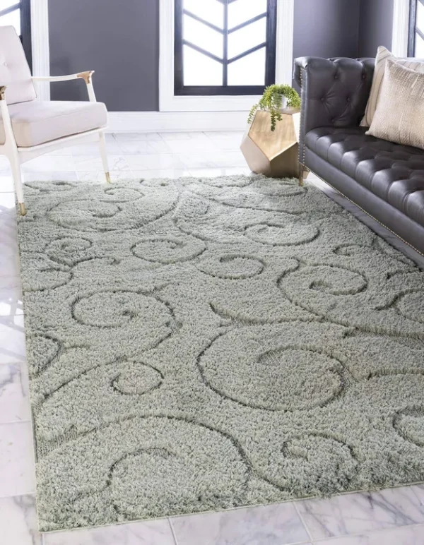 Unique Loom Carved Floral Shag Area Rug (5' x 8' - Green)